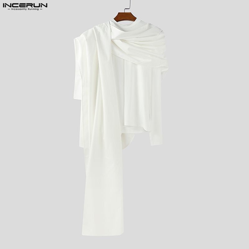 INCERUN Herbst Herren Schwingkragen Langarm Unregelmäßige Lagen Lässige Gothic Oberteile T-Shirts