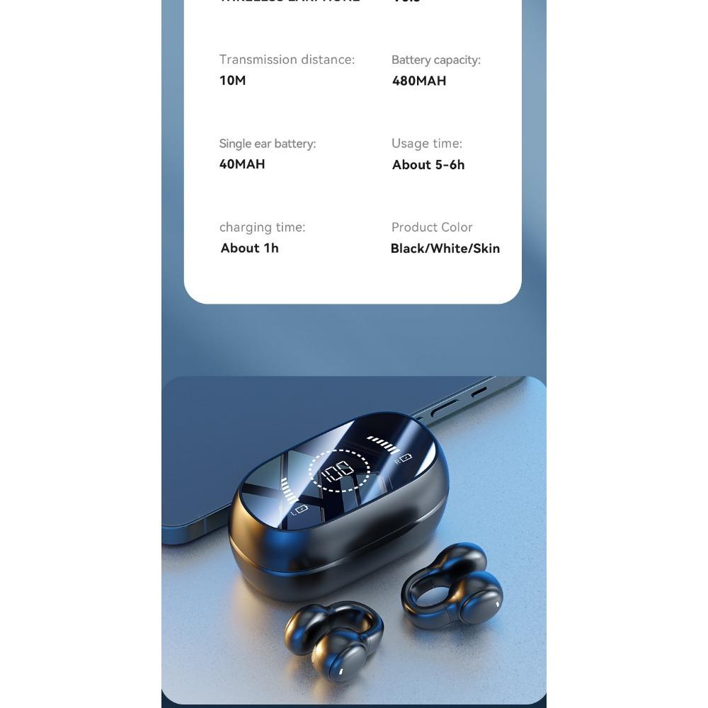 1SET M47 Ear Clip Type Bone Conduction Bluetooth Earphones Non In Ear Sports Digital Display Long Range Earphones