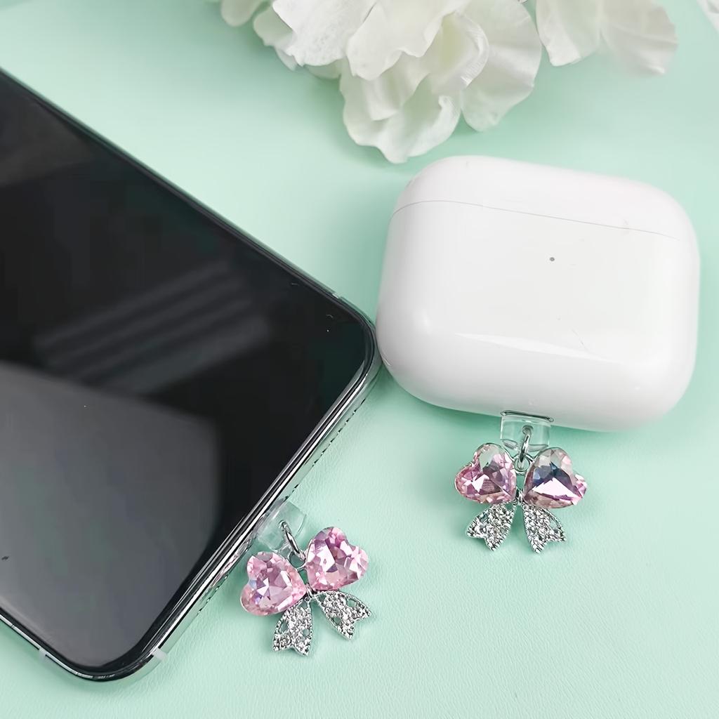 1pc Sparkling Rhinestone Butterfly Dust Plug, Aluminum Alloy Anti-Dust Cap for Type-C & IPhone Ports