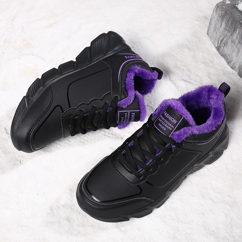 Women's Winter Chunky Platform Running Sneakers Anti-Slip Lace-Up Faux Fur Lining Walking Shoes Warm Fleece Lined Workout Tennis Sneakers for Women