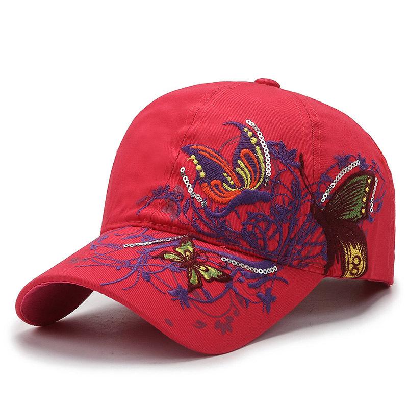 Spring and autumn new women's hat curved brim butterfly decorative baseball cap embroidery monochrome cap dome travel hat