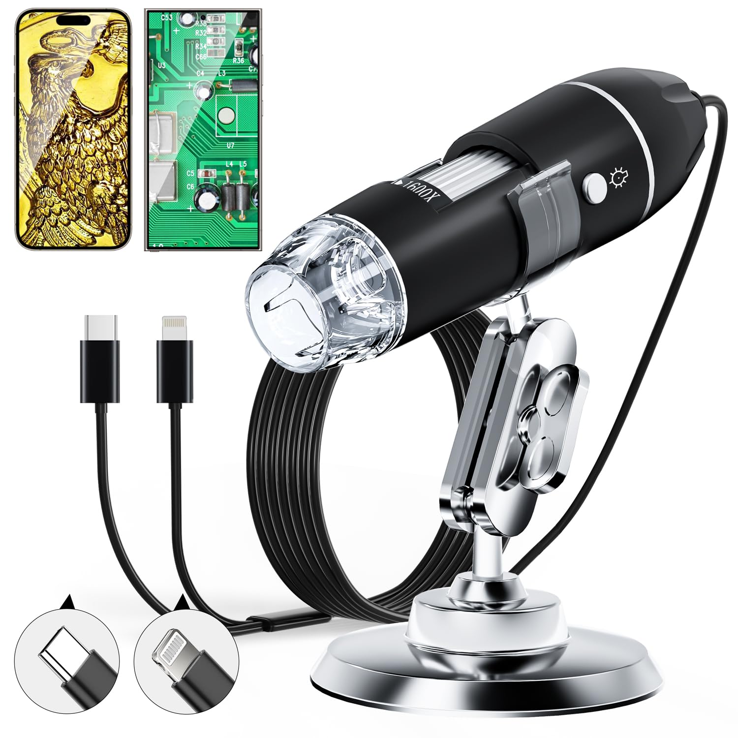 

SKYBASIC USB Digital Microscope Camera, Handheld HD Inspection Camera with Adjustable Stand, 50x-1600x Magnification, 8 LED Lights, Portable