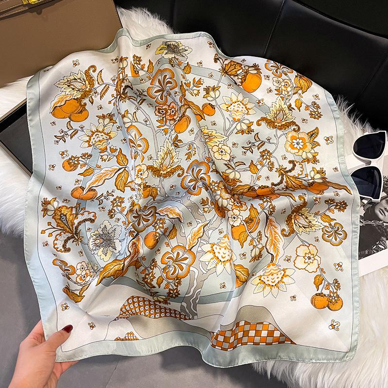 Summer High-End Simulation Silk Square Scarf Femininity Versatile Sunscreen Large Shawl Silk Scarf Variety