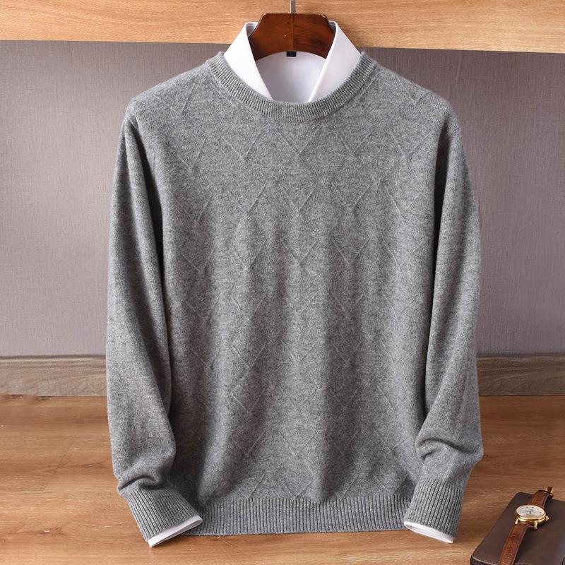 Men's Cashmere Sweater - Autumn/Winter Collection: Round Neck, Loose Fit, Solid Color, Business Casual Knitted Pullover