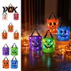 Trick or Treating Gear for Children LED Light Up Halloween Bucket, Glow In The Dark Treat Candy Collapsible Decorative Pails Bag with Handle, Reusable