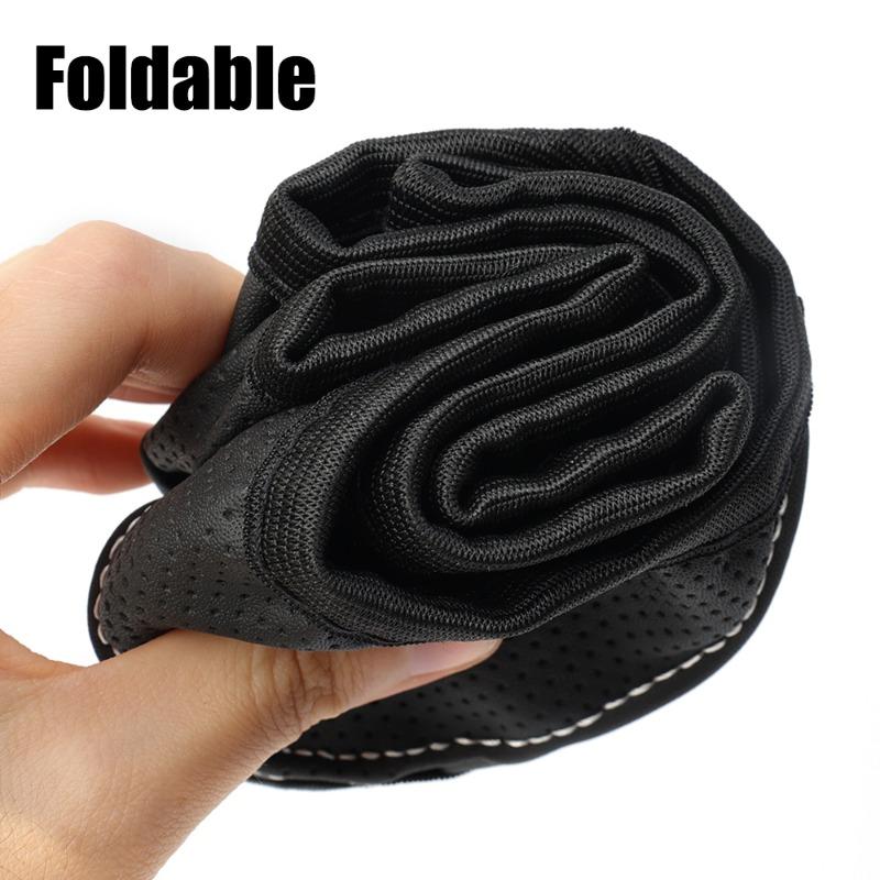 Steering Wheel Cover 37-38cm Summer Winter Universal PU Leather Embossed Corrugated Steering Wheel Cover Non-slip Heat-resistant