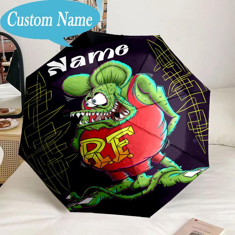 Custom Name Umbrella Rat Fink Truck Adventure Umbrella 8-Frame for Travel, Camping, Casual Lightweight Portable, Essential for Family Gifts