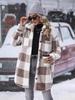European and American Women's Plaid Wool Lapel Mid-Length Coat - Autumn/Winter Collection