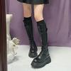 Lace-up Winter 2025 Knee High Shaft Shoes Woman With Laces Platform Long Boots for Women Waterproof Demi-season Work Spring New