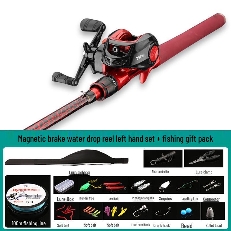 Red ML Power Long Cast Baitcasting & Spinning Rod Set with Integrated Handle