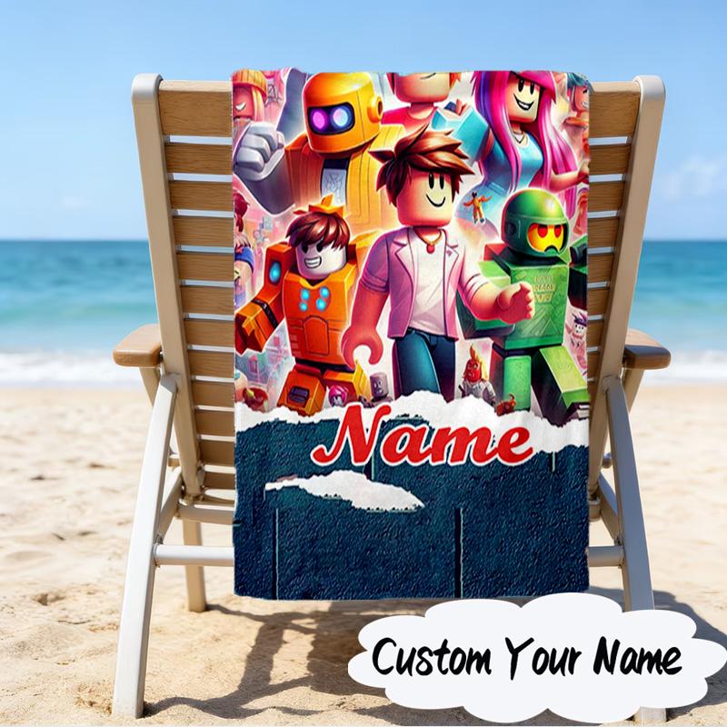 Custom Name Ro-blox Adventure Quests Microfiber Beach Towel Super Soft & Absorbent for Bath, Beach, Travel  Bath Time Accessory, Fan gifts