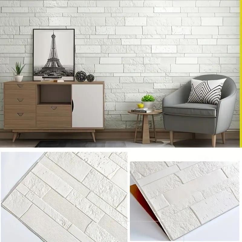 4pcs 35X35cm Self-adhesive PVC Home Decorations White Wallpaper Brick Pattern Waterproof Classics Wall Stickers