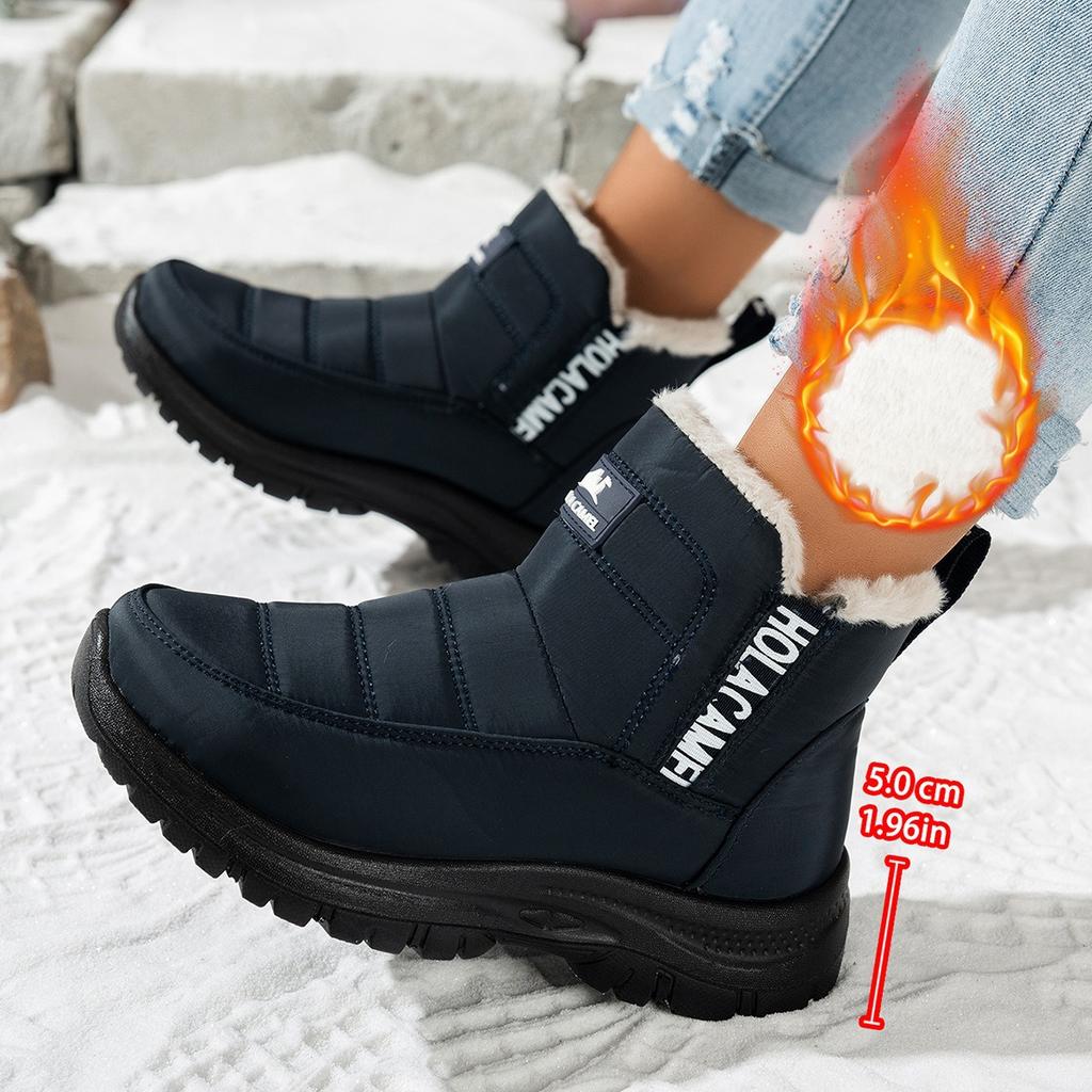 Women's Large Size Winter Warm Snow Boots Padded Lining Ankle Boots Fur Integral Non-slip Hiking Sports Cotton Boots