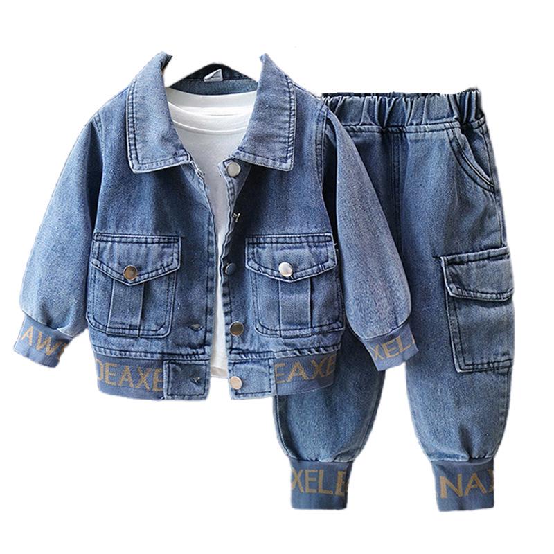 Children's Denim Spring & Autumn Outfit: Fashionable Korean Style Two-Piece Set for Boys & Girls