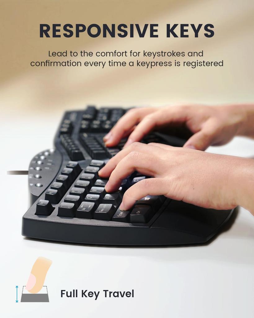 Perixx PERIBOARD-512BUS Ergonomic Keyboard, Wired, English Layout, Full-Size, Separated Left and Right Keyboard, 104 Keys, 3D Curve, Tendonitis