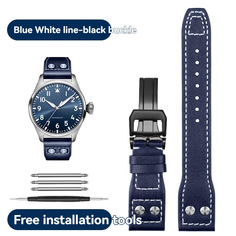 

for IWC Big pilot Spitfire fighter Little Prince Mark 18 first layer cowhide watch with nails men s wristband bracelet 21 22mm 22mm width
