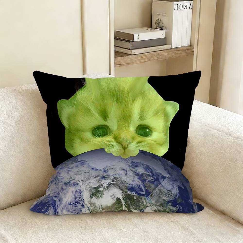 Cute Funny Rainbow Alien Cat Pillow Case Living Room Sofa Cushion Cover Suitable For Home Bedroom Room Decoration