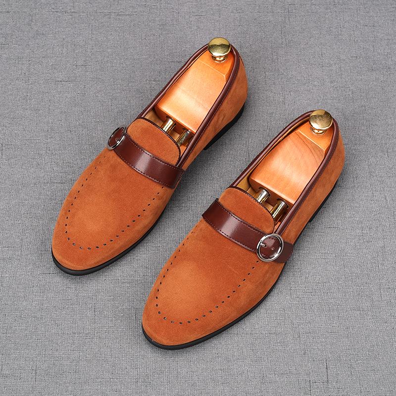 Nowe Męskie Zamszowe Skórzane Buty Ślubne Męskie Codzienne Płaskie Mokasyny z Paskiem Mnicha Buty na Powrót do Domu Studniówkę Zapatillas Hombre