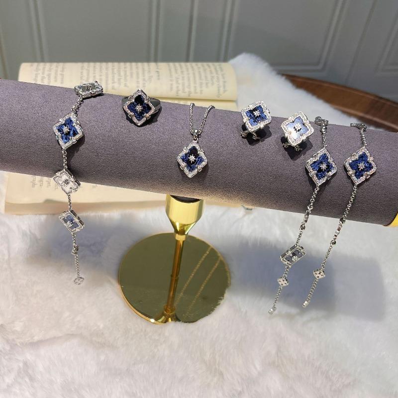 Italian brushed medium buchi, blue peter set necklace, bracelet, retro court style light luxury jewelry