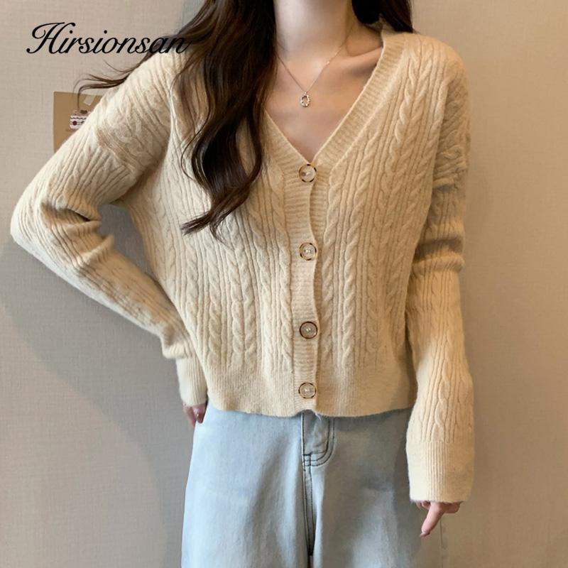 

Hirsionsan Повседневный базовый кардиган с длинными рукавами женский простой однобортный вязаный свитер женский зимний элегантный мягкий топ в стиле ретро