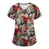 Plus SizePrinted Scrub Working Uniform Tops For Women's Cross V-Neck Print Short Sleeve Fun T-Shirts Workwear Tee With Pockets
