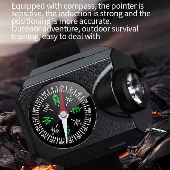 Camping Wrist Light with Compass Adjustable Strap Design Super Bright Waterproof Multiple Lighting Modes LED Flashlight Emergency Light
