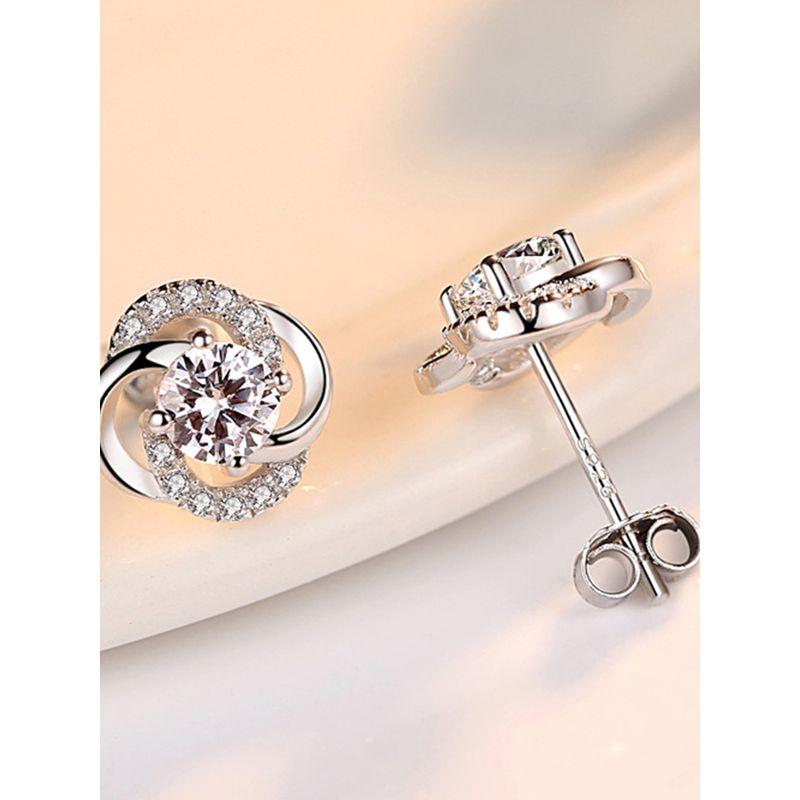 S925 Sterling Silver Stud Earrings 2024 New Arrival Tide Fancy Earrings with Diamond Clover Simple Graceful All-Match Silver Ornament