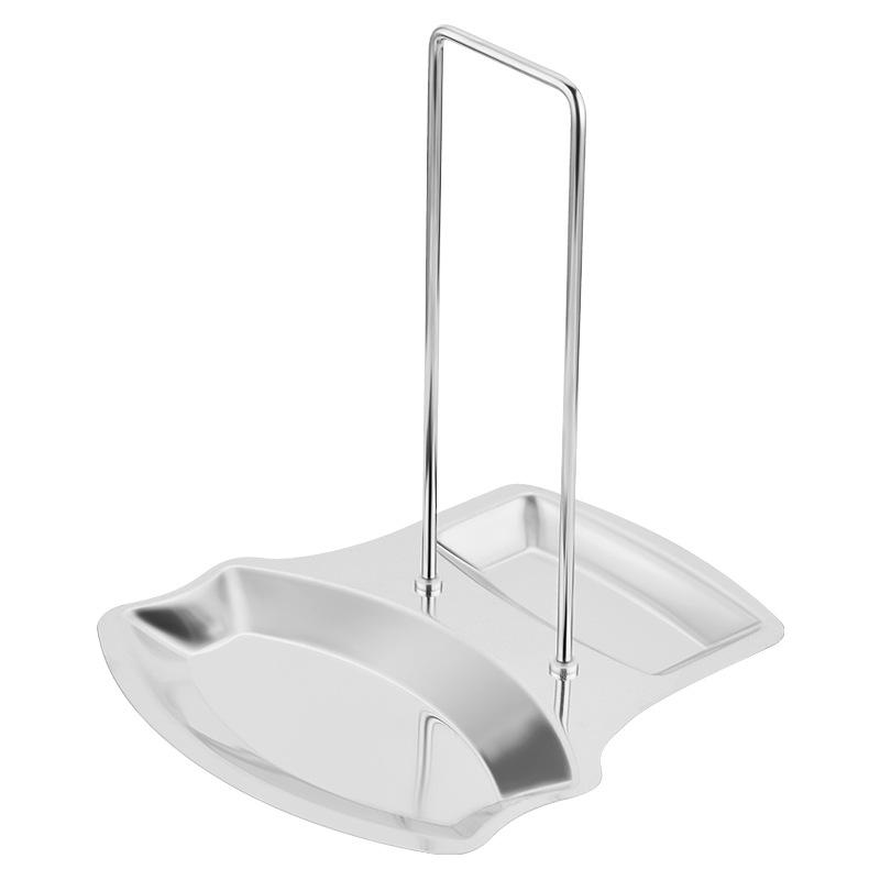 Stainless Steel Kitchen Pot Lid & Spoon Storage Rack with Draining Tray