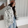 Fashion casual women's fur jacket fox fur coat medium and long suit collar leopard print plush trench coat