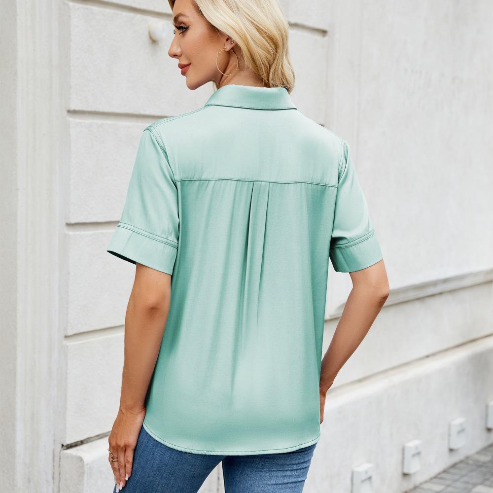 Women's Short-sleeved T-shirt Spring and Summer New Shirt Row Buckle Imitation Denim Short-sleeved Loose Shirt