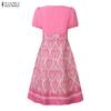 ZANZEA Women Print Patchwork Summer Casual Short Sleeve Dress