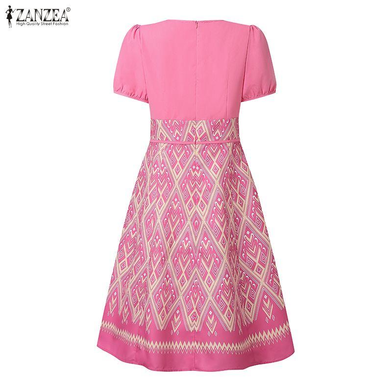 ZANZEA Women Print Patchwork Summer Casual Short Sleeve Dress