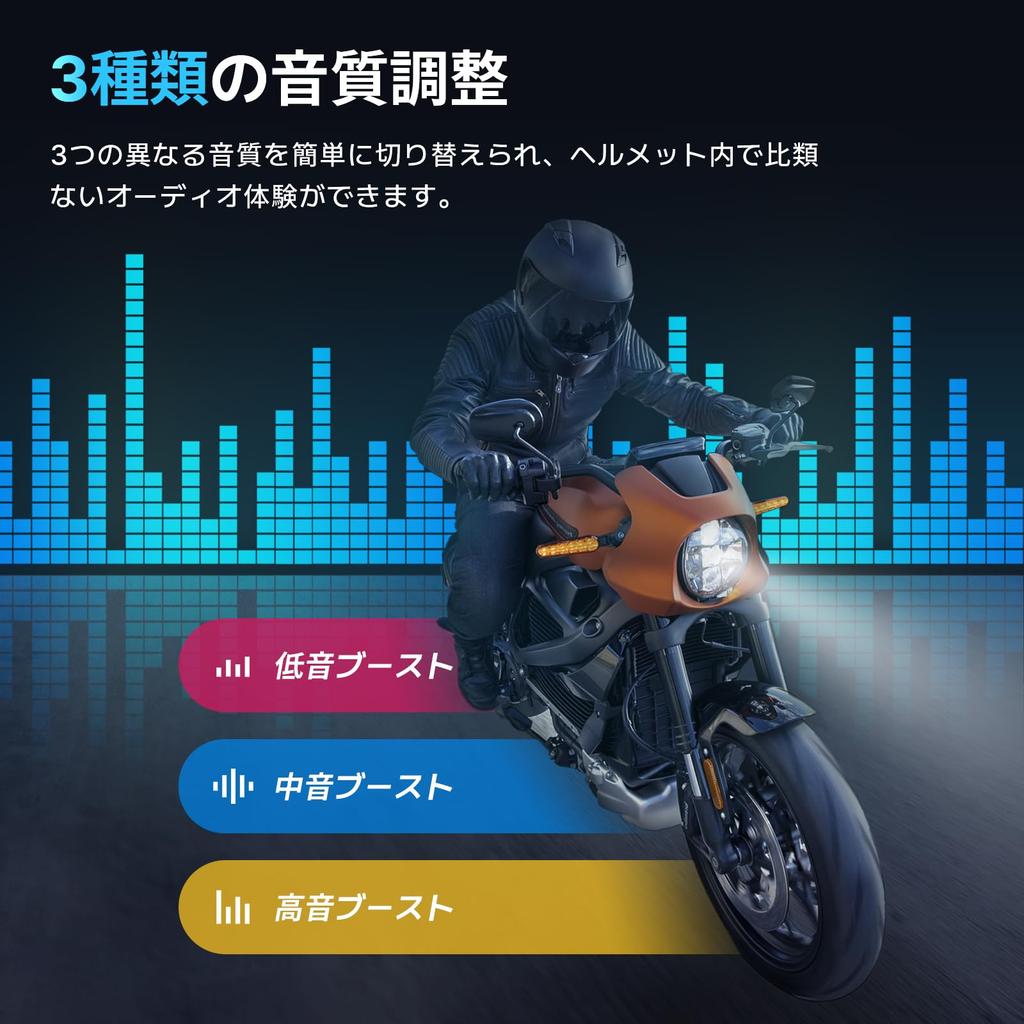 TNICER T4X Motorcycle Intercom with ENC Noise Cancellation Bluetooth Simultaneous 40 Hours of Continuous 1000m Communication 3 Sound Quality Japanese