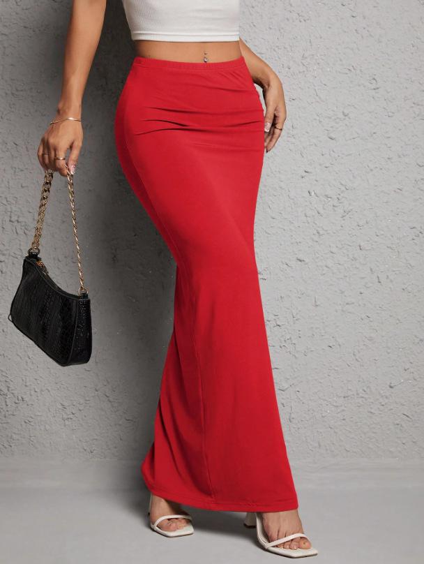 Spring/Summer High Waist Pleated Slit Midi Skirt - Women's Elegant Solid Color