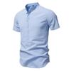 Men Business Casual Stand Collar Short Sleeve Linen Blend Shirt