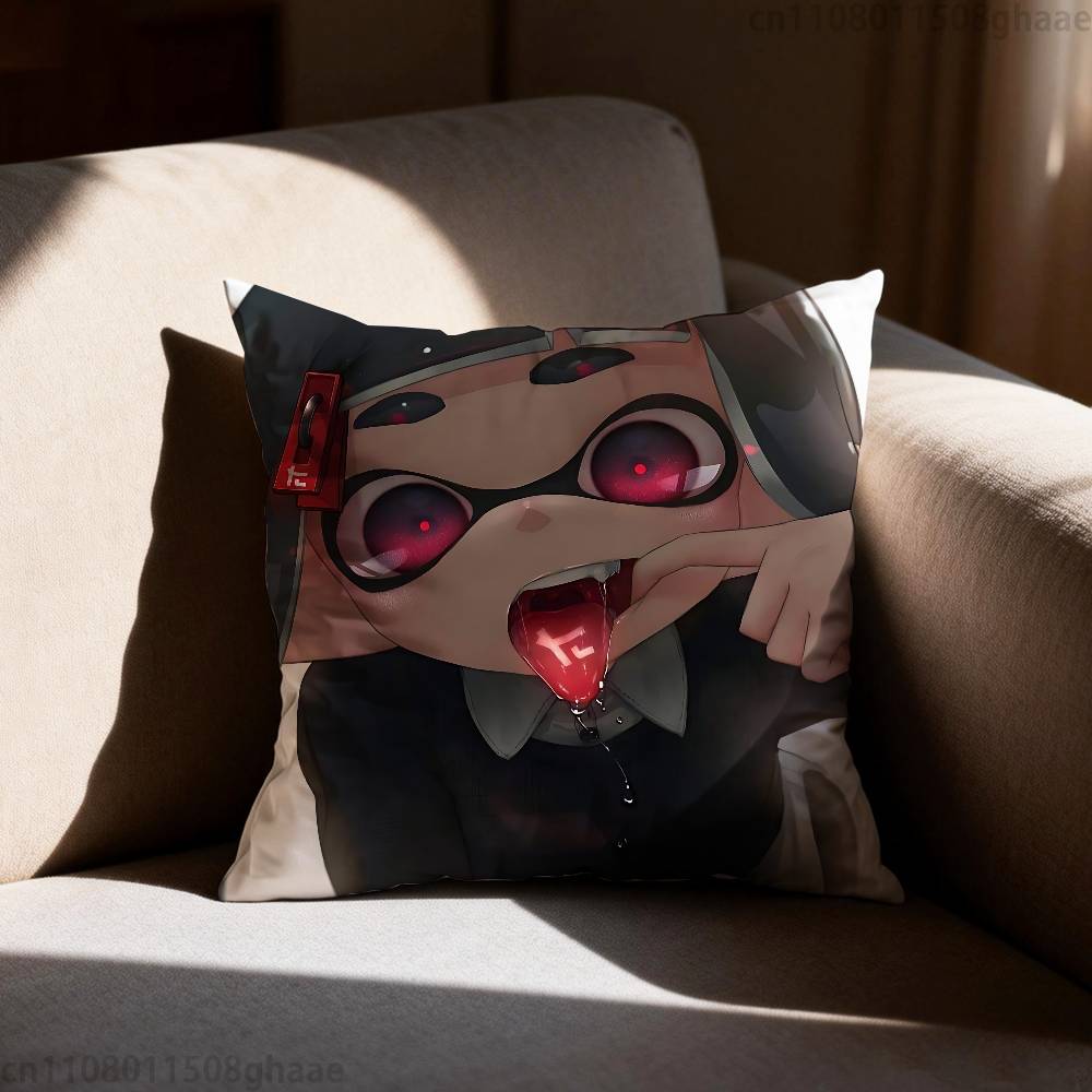 

Splatoon Anime Pillow Case Anti-dustmite Pillowcase Invisible zipper silky short plush Sofa cushion cover 12x12Inch