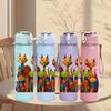 1PC Colorful Stacked Cat Pattern 750ml Color Plastic Sports Water Bottle Leakproof Flip Straw Lid Suitable for Sports Office Home Use