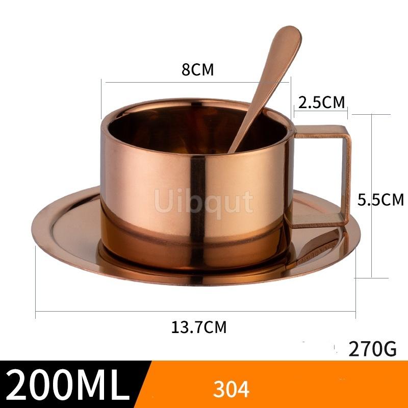Edelstahl 180ml/200ml Kleine Tasse mit Henkel Doppellagig Hitzebeständig Wasser Kaffee Tee Tasse Set Mit Teller und Löffel Tasse