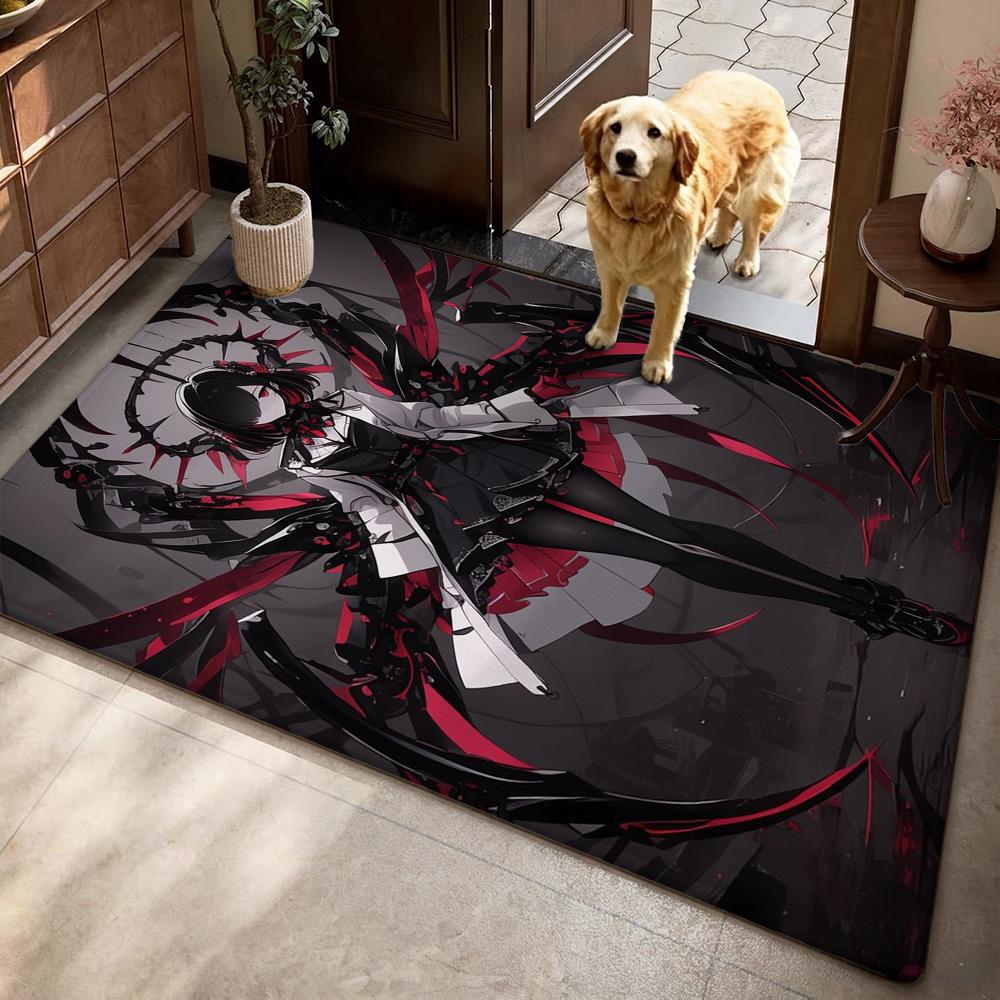 Dark Gothic Anime Girl Indoor Rug Soft Texture Nonslip Carpet For Kids Bedroom Play Area Home Party Decor Valentine'S Day Gift