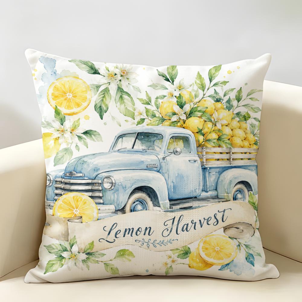 Summer Lemon Car Cushion Cover Natural Linen Organic Fabric Double-Sided Printing Breathable Perfect For Home Decor
