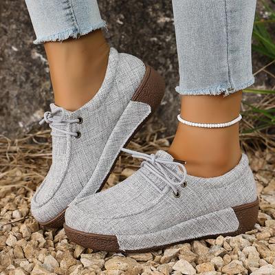 Übergrößen Schuhe für Damen 36-43 Frühling Herbst 2026 Damen Schnürer Plateau Keilabsatz Bequeme Rutschfeste Flache Schuhe Sneaker Damen