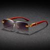 Classic Retro Double Beam Wood Grain Glasses Legs Men'S And Women'S Sunglasses High Sense Fashion Trend Street Sunshade Glasses Frameless