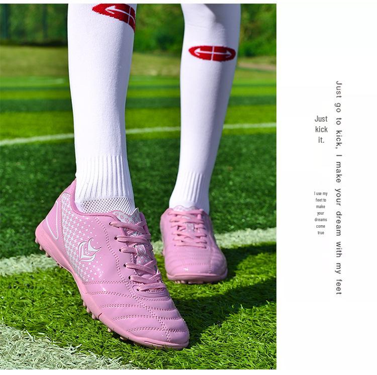 Kids' Pink Football Cleats - Unisex Spike Shoes for Girls & Boys, Korean Style Training