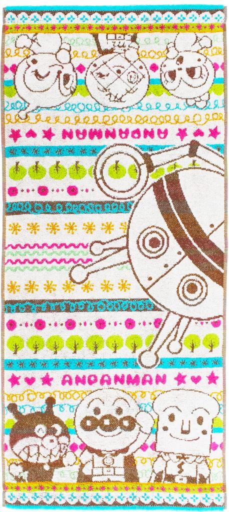 Kusubashi Mon Ori Jacquard Face Anpanman Shimashima 76 x 34 cm Towel, Land, Multicolor, Approx.