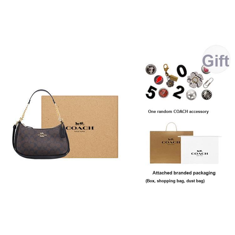 Coach Teri 25 Classic Monogram Zipper Closure Leather And Synthetic Leather Tote Shoulder Crossbody Bag Medium Women Bags Brown Black CA548-IMAA8