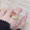 Korea Fashion Leaf  Yellow Gold Plated Red Zircon Love Ring Elegant Women Party Opening Ring Luxury Accessories