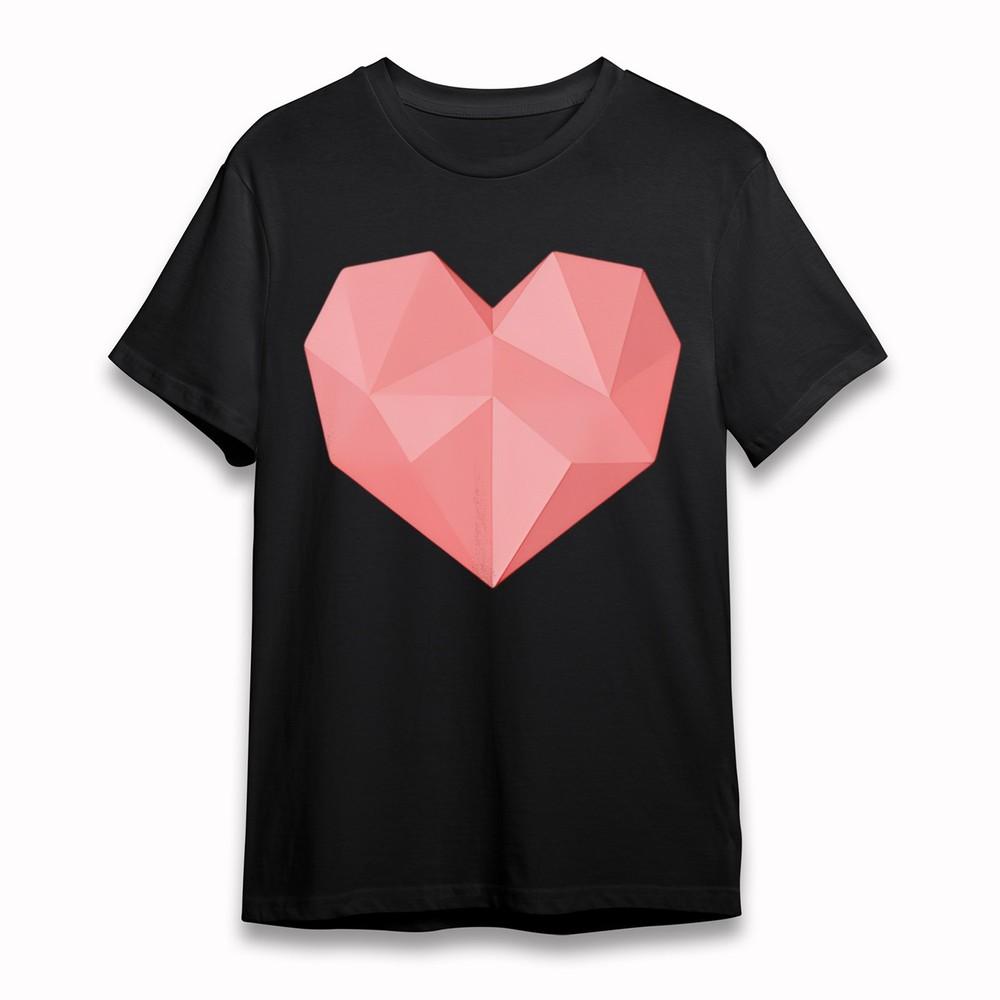 

Women s Plus Size Classic T-Shirt Pink Geometric Heart 3D Polygon Design Tee XL