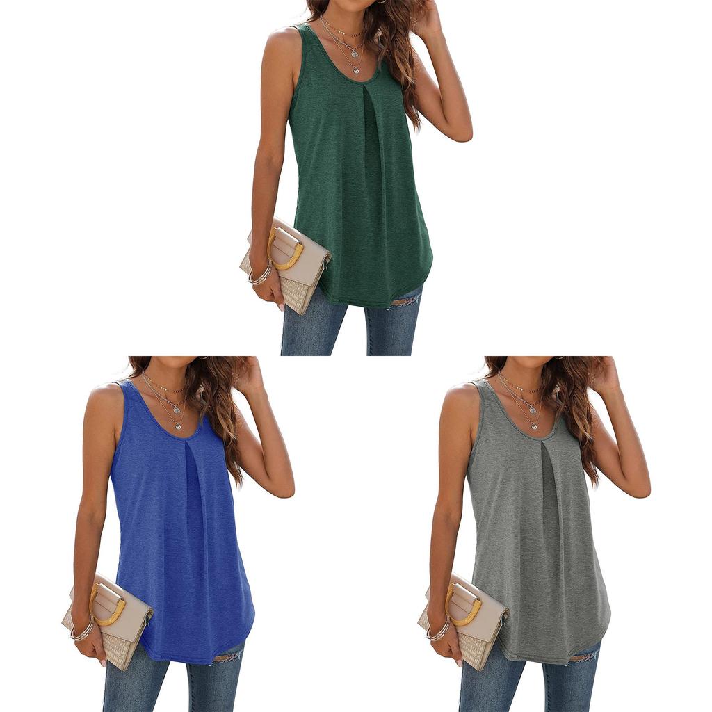 Summer Basic Cotton Sleeveless T Shirt For Women With Pleated Design For Casual Outfits