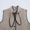 2025 Spring Women's Slim Fit Sleeveless Knitted Top with Bow