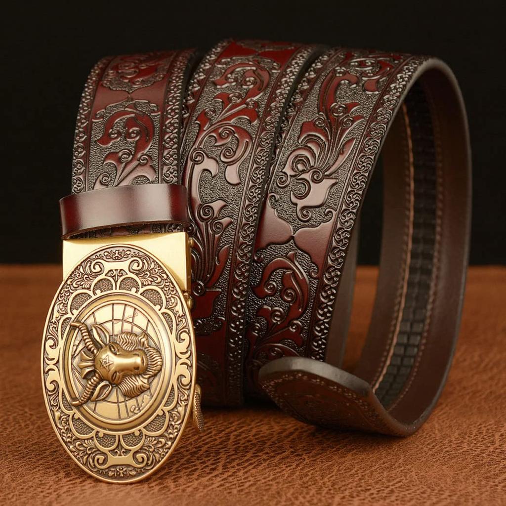 Brown Sheepskin Belt with Bronze a Stylish Gift for Birthdays and Men's Buckle, Father's Day, 130cm/51.2in